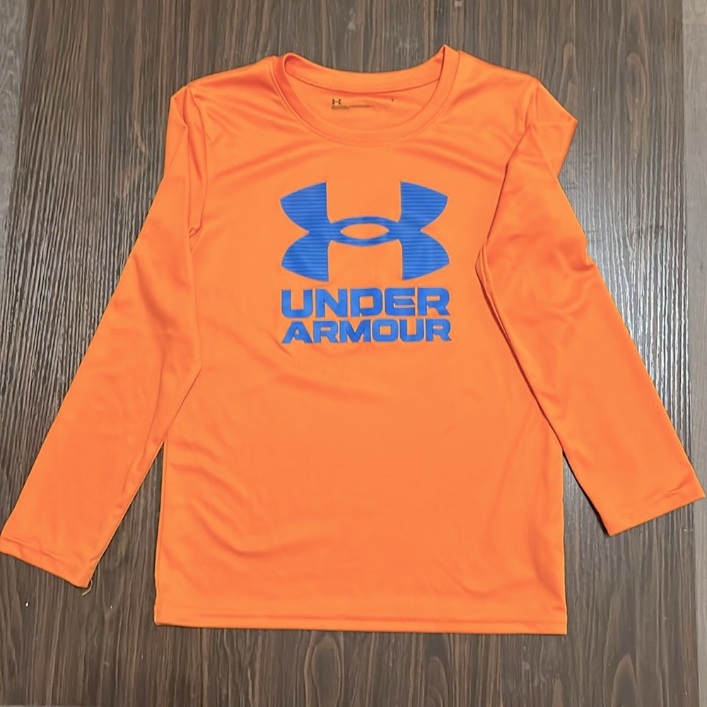 Boys Orange L\S Under Armour Tee Shirt